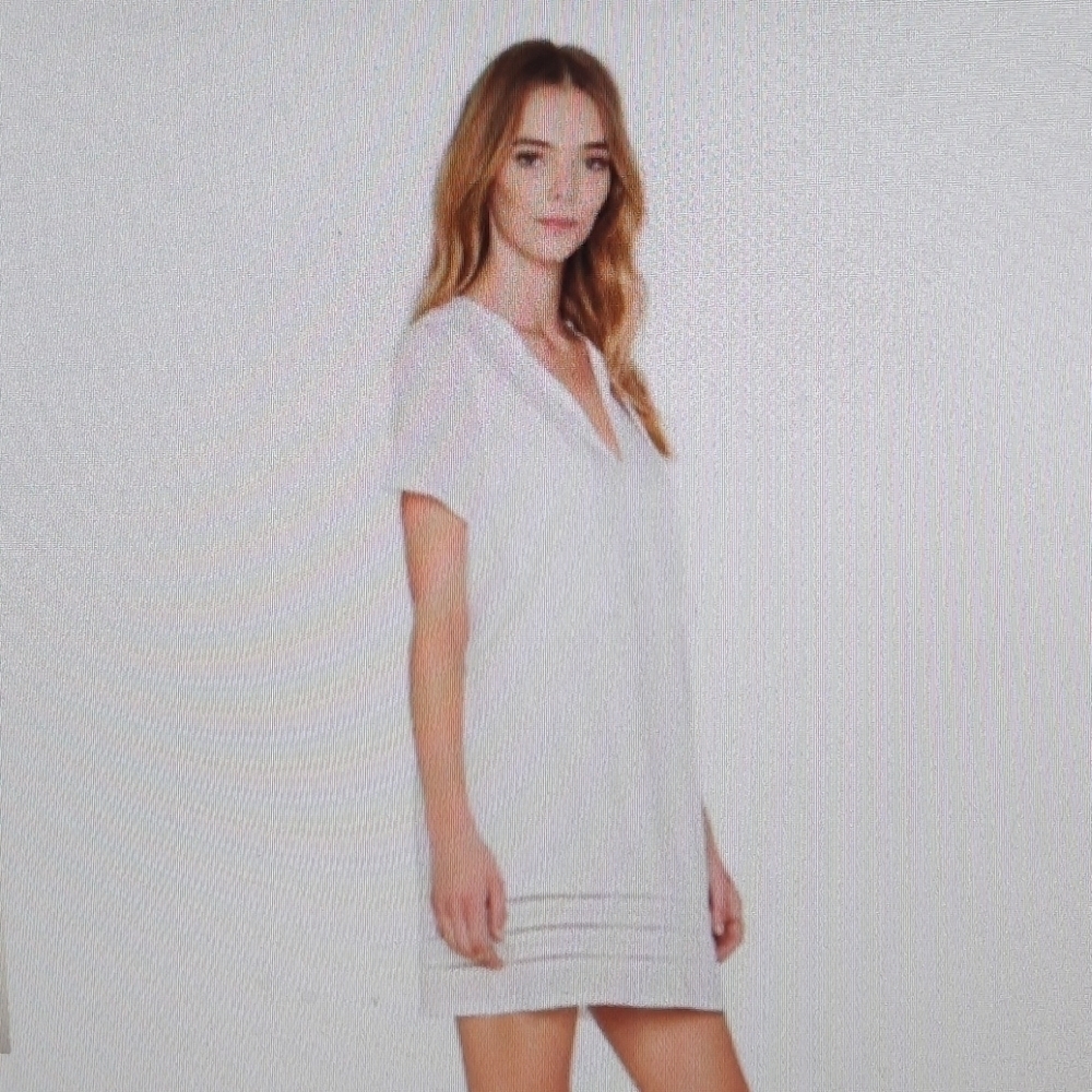 AG Adriano Goldschmied Poppy Tee Dress True White V Neck - Picture 3 of 13